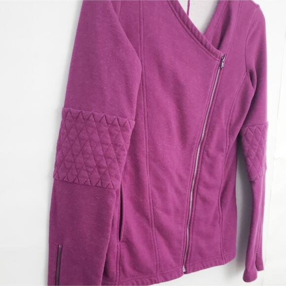 Under Armour Studio Terry Moto Jacket Zip Fitted Small Women Dark Pink - Picture 4 of 8